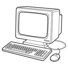 Retro computer illustration line art