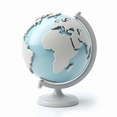3D Globe with Modern Stand Showing Continents Floating Mid-Air Isolated on White