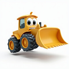 3D Floating Yellow Bulldozer with Wide Blade and Tracks, Emoji-Style