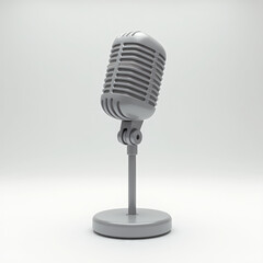 3D Microphone on Adjustable Stand Floating Slightly Above White Background Render