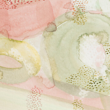 Abstract watercolor in beautiful green and peach tones