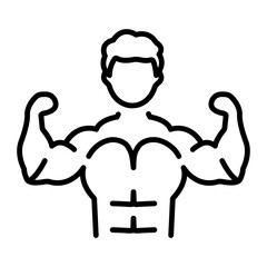 A line style icon showing a bodybuilder flexing 