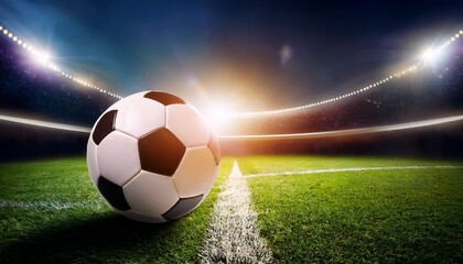 Fototapeta premium soccer ball on the field of stadium with light