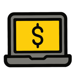 Vector icon of a laptop with a dollar sign, symbolizing online income, digital finance, e-commerce, and internet-based earnings or business.