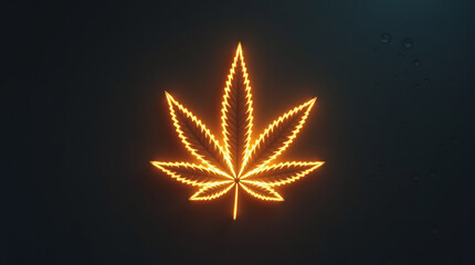 Glowing Cannabis Icon — Drone Shot Top-Down View, High-Angle Aerial Composition