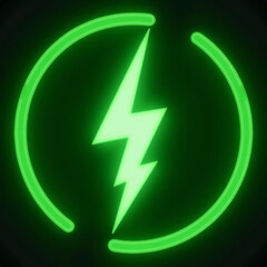 Green Energy: Glowing Green Lightning Bolt Inside Circular Power Icon