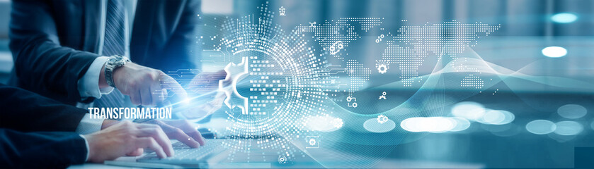 Business colleagues and analysis drive digital transformation, leveraging innovation, automation,...