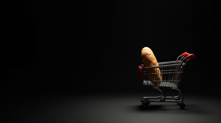 Grocery Basket with One Item in Absolute Darkness and Space for Text