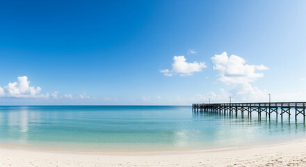Fototapeta premium Scenic beach landscape with natural cloud formations and open sky above calm sea waves, showing a peaceful coastline and tranquil atmosphere, perfect for travel and nature concepts