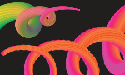 Colorful Abstract 3D Spiral Waves with Gradient Neon Lines on Dark Background Vibrant Neon Swirling Tubes with Gradient Light Effects on Black Background