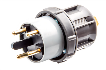 Industrial electrical connector plug isolated on a white background