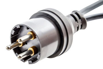 Industrial three pin connector plug isolated on a white background