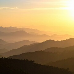 Fototapeta premium Breathtaking sunrise over mountain ranges nature landscape photography tranquil environment wide angle view