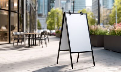 Blank A-frame Signboard on City Street