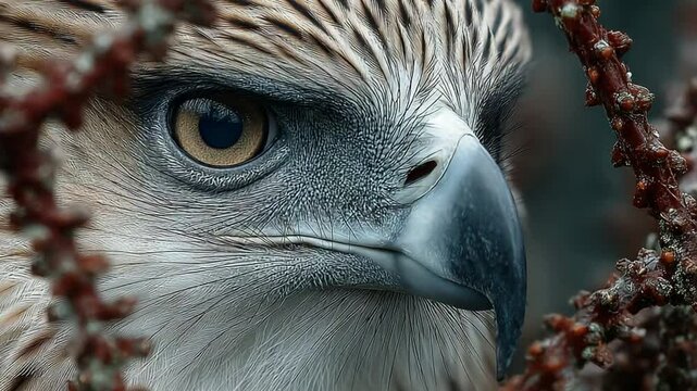 Magnificent Philippine Eagle Portrait: A close-up revealing the majestic bird's intense gaze