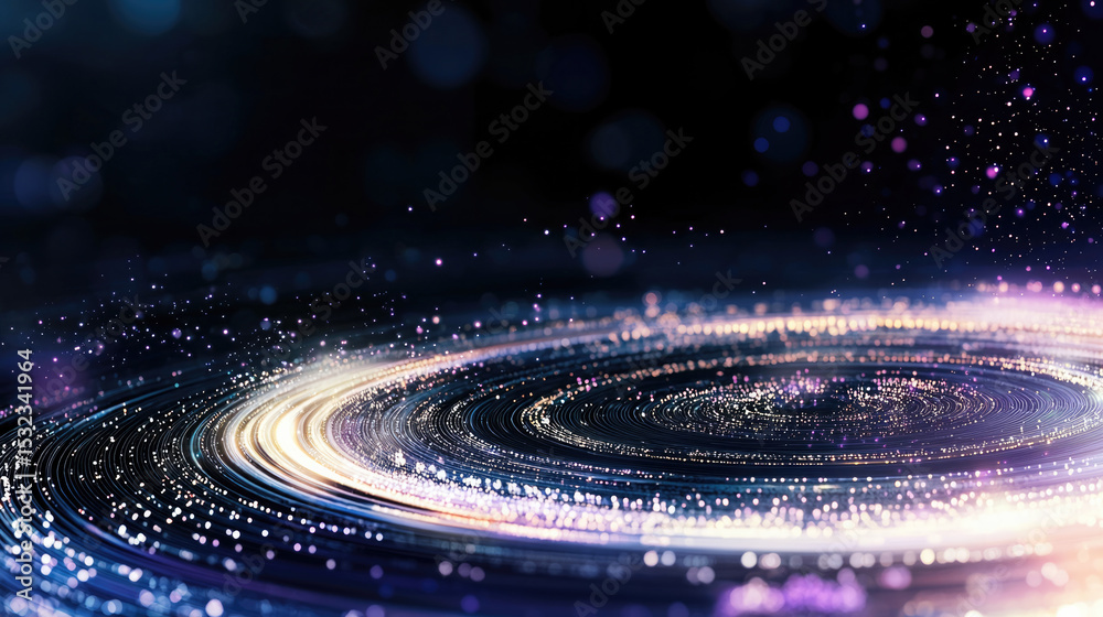 Poster circular stardust pattern with glowing light, abstract cosmic background, magical and futuristic atm