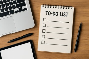 To-do list with laptop and digital tablet on desk
