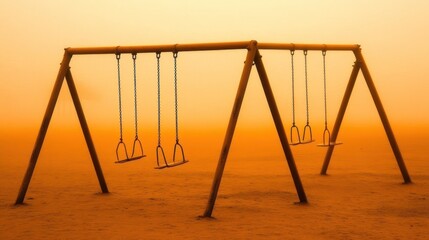Fototapeta premium Solitary Swings in a Hazy Orange Landscape