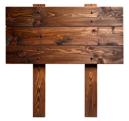 dark brown wooden sign with double wooden plank post isolated on white