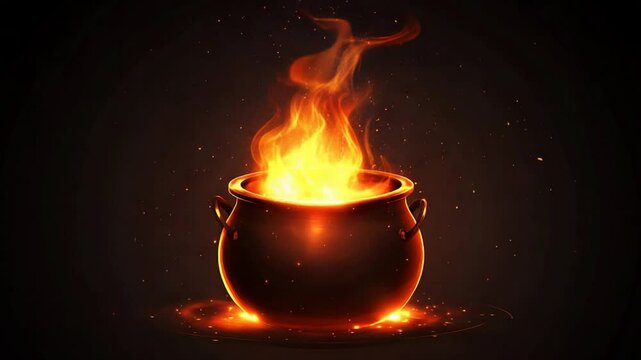 Fiery cauldron with sparks