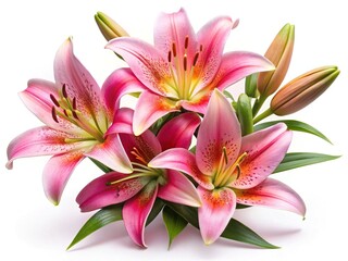 Naklejka premium Elegant floral display of pink lilies in full bloom on white backdrop