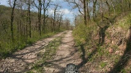Mountain bike POV limestone trail Lot Occitanie France April spring - Powered by Adobe