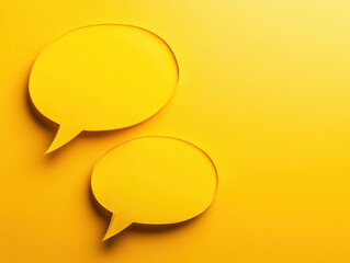 Two yellow speech bubbles on bright yellow background create vibrant and cheerful communication concept