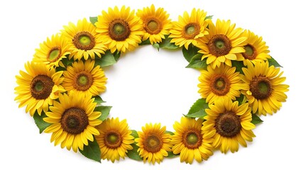 A sunny sunflower circle creates a vibrant frame on a bright white background