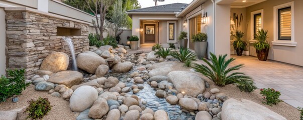 Serene Oasis: Modern Home with Tranquil Water Feature