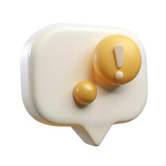 A creamy white speech bubble displays a yellow alert symbol and a smaller yellow dot, isolated on white background