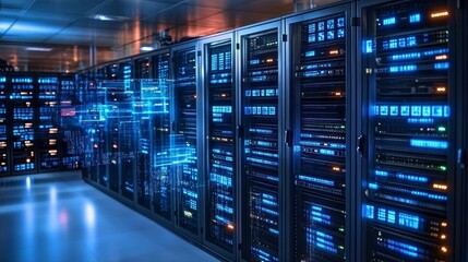 Futuristic Digital Information Hub with Cybernetic CPU for Advanced Data Management Solutions