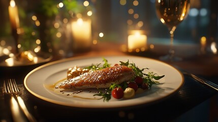 Gourmet Pan-Seared Fish Dish: A Romantic Dinner Setting