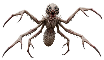 Terrifying alien insect creature with multiple eyes and sharp limbs