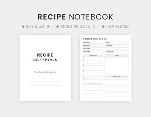 Recipe Notebook Template Printable, Blank Recipe Page Design, Cookbook Journal, Recipe Planner
