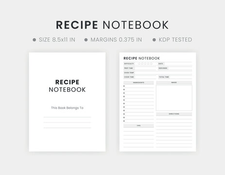Recipe Notebook Template Printable, Blank Recipe Page Design, Cookbook Journal, Recipe Planner