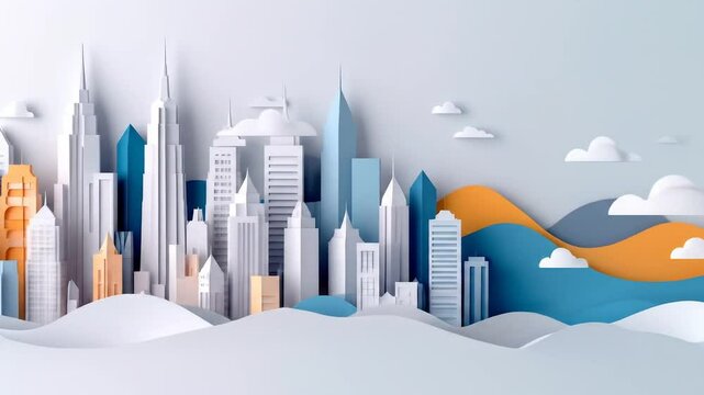 Abstract City Skyline Paper Cut Illustration