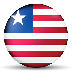 Glass light ball with flag of Liberia. Round sphere, template icon. Liberian national symbol. Glossy realistic ball, 3D abstract vector illustration highlighted on a white background. Big bubble.