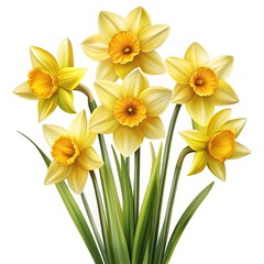 Fototapeta premium A cluster of vibrant yellow daffodil blossoms against a bright white backdrop.