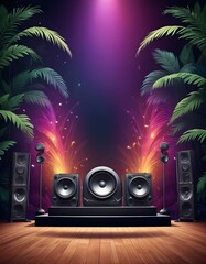 Summer music background with colorful music speakers