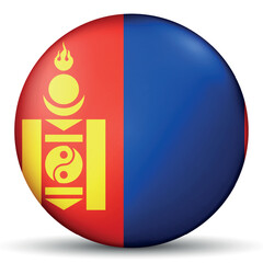 Glass light ball with flag of Mongolia. Round sphere, template icon. Mongolian national symbol. Glossy realistic ball, 3D abstract vector illustration. Big bubble.