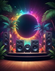 Summer music background with colorful music speakers