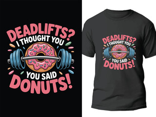 Funny Gym And Fitness T-shirt Design with Donut Barbell Illustration Vector