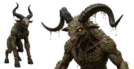 Horrifying plague demon creatures with large horns and decaying skin