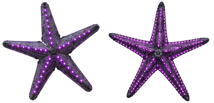 Futuristic robotic starfish bundle with glowing purple lights and circuit patterns