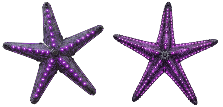 Futuristic robotic starfish bundle with glowing purple lights and circuit patterns