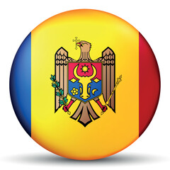 Glass light ball with flag of Moldova. Round sphere, template icon. Moldavian national symbol. Glossy realistic ball, 3D abstract vector illustration. Big bubble.