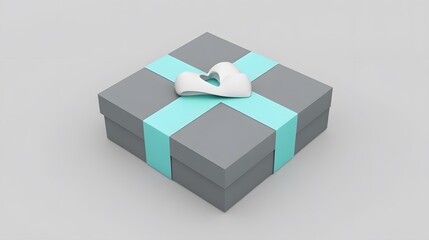 Fototapeta premium Elegant Gray Gift Box with Teal Ribbon and Heart Bow