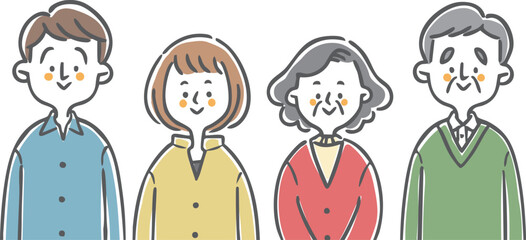 様々な年代の夫婦のイラスト　上半身　ベクター
