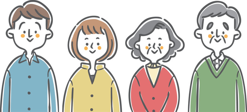 様々な年代の夫婦のイラスト　上半身　ベクター

