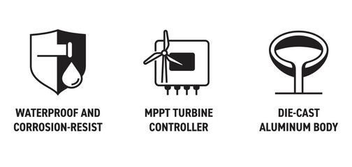 Wind turbine - Die-cast aluminum, Waterproof and corrosion, MPPT controller